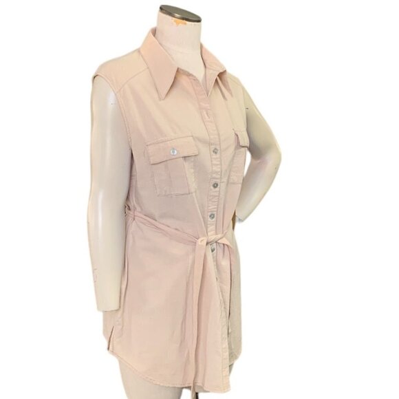 NWT African Mood Cotton Sleeveless Button Up Shirt Dress Tunic XL Beige 133i - Picture 4 of 10